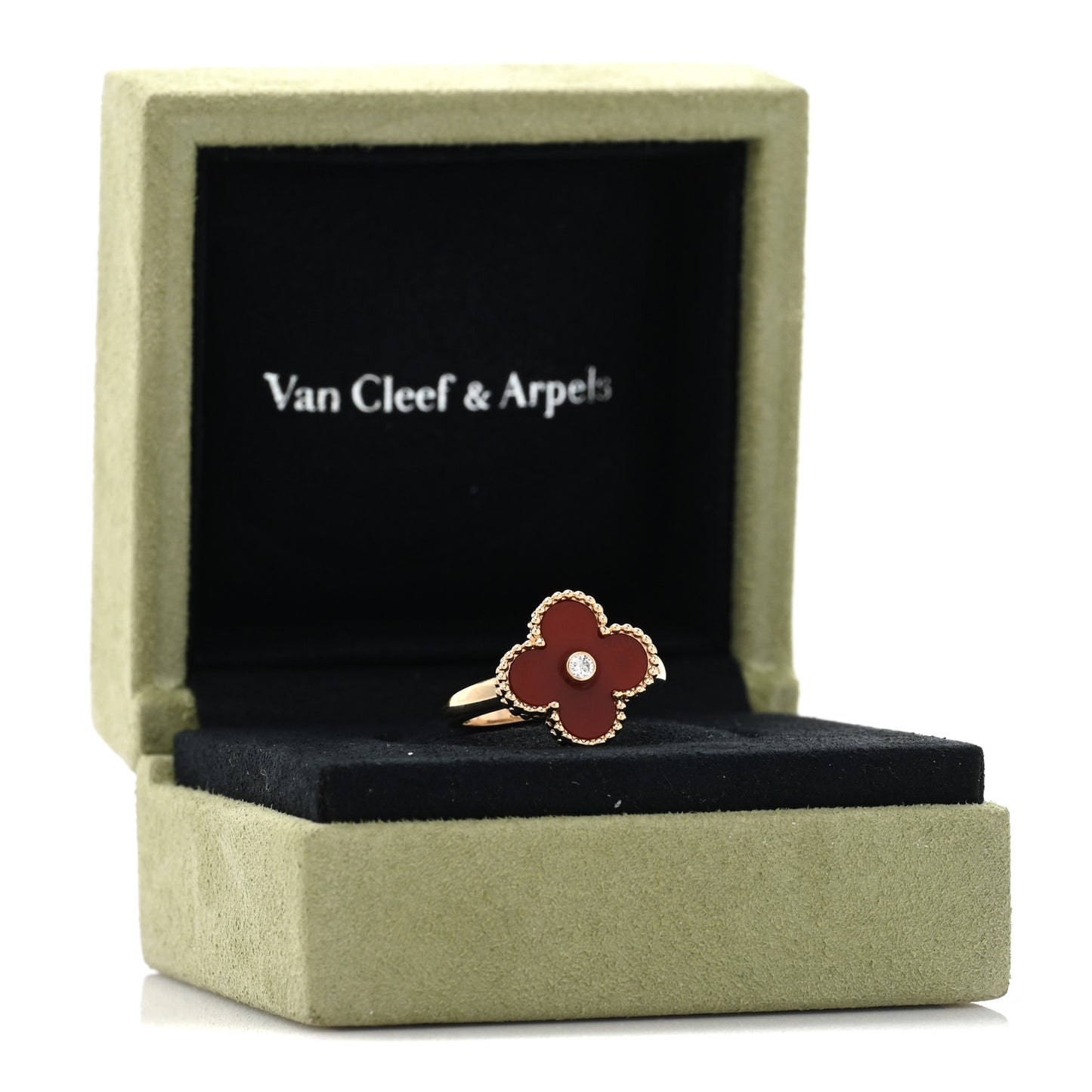 18K Yellow Gold Diamond Carnelian Vintage Alhambra Ring 54 6.75
