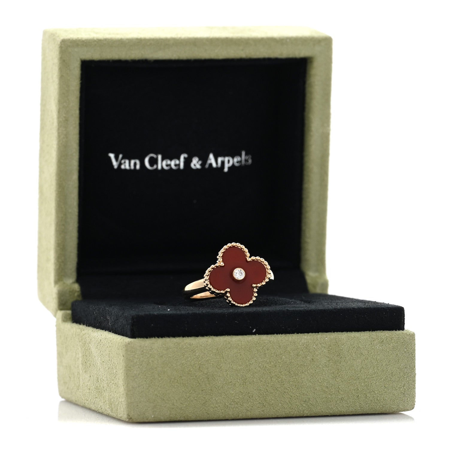 Van Cleef & Arpels 18K Yellow Gold Diamond Carnelian Vintage Alhambra Ring 54 6.75 5 of 5