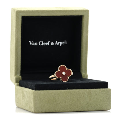 Van Cleef & Arpels 18K Yellow Gold Diamond Carnelian Vintage Alhambra Ring 54 6.75 5 of 5