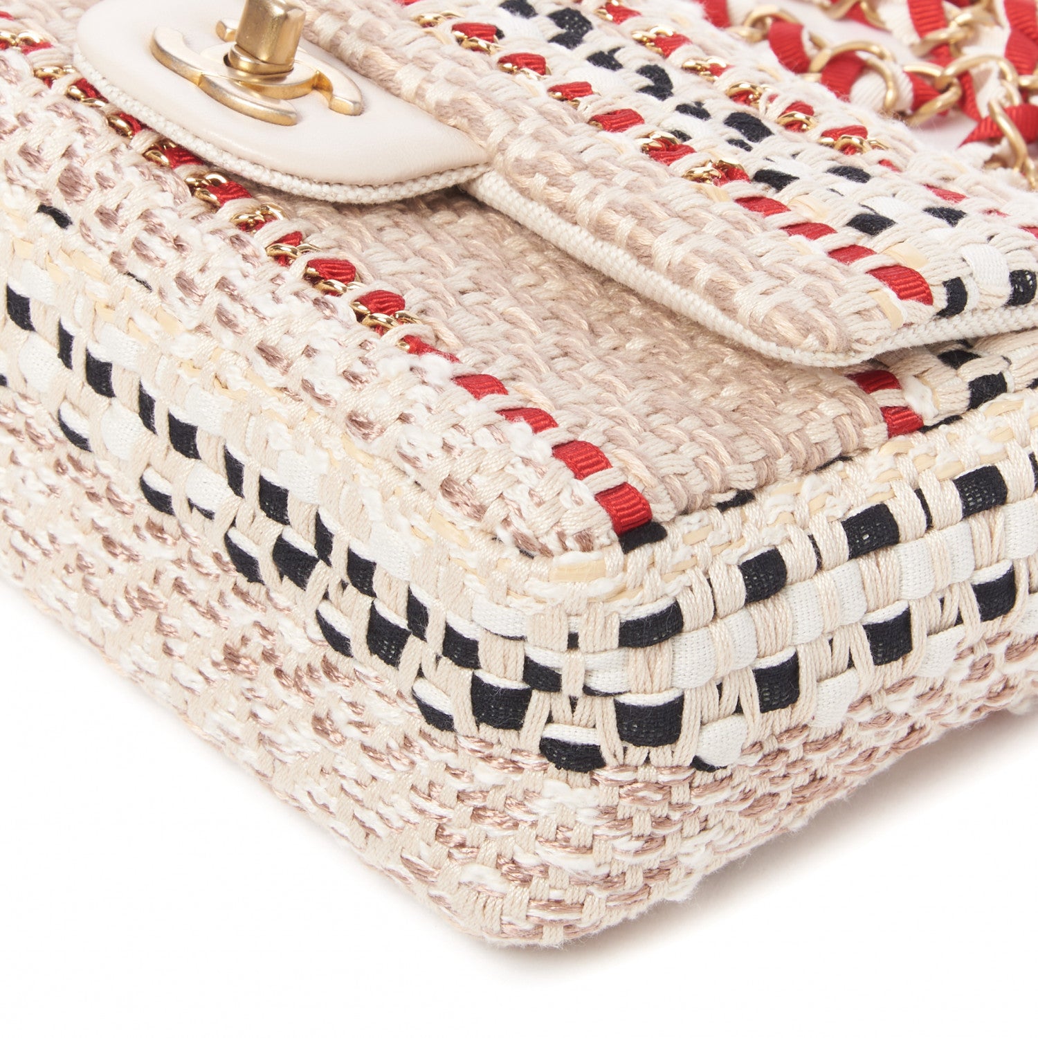Chanel Cotton Raffia Lambskin Woven Mini Rectangular Flap Beige Red Black 4 of 9