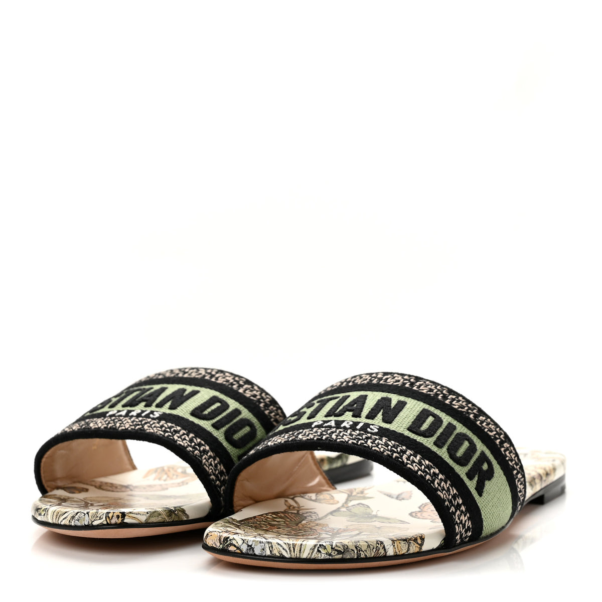 Christian Dior Canvas Canvas Embroidered Toile de Jouy Mexico Dway Flat Slide Sandals 37.5 White Yellow 4 of 9