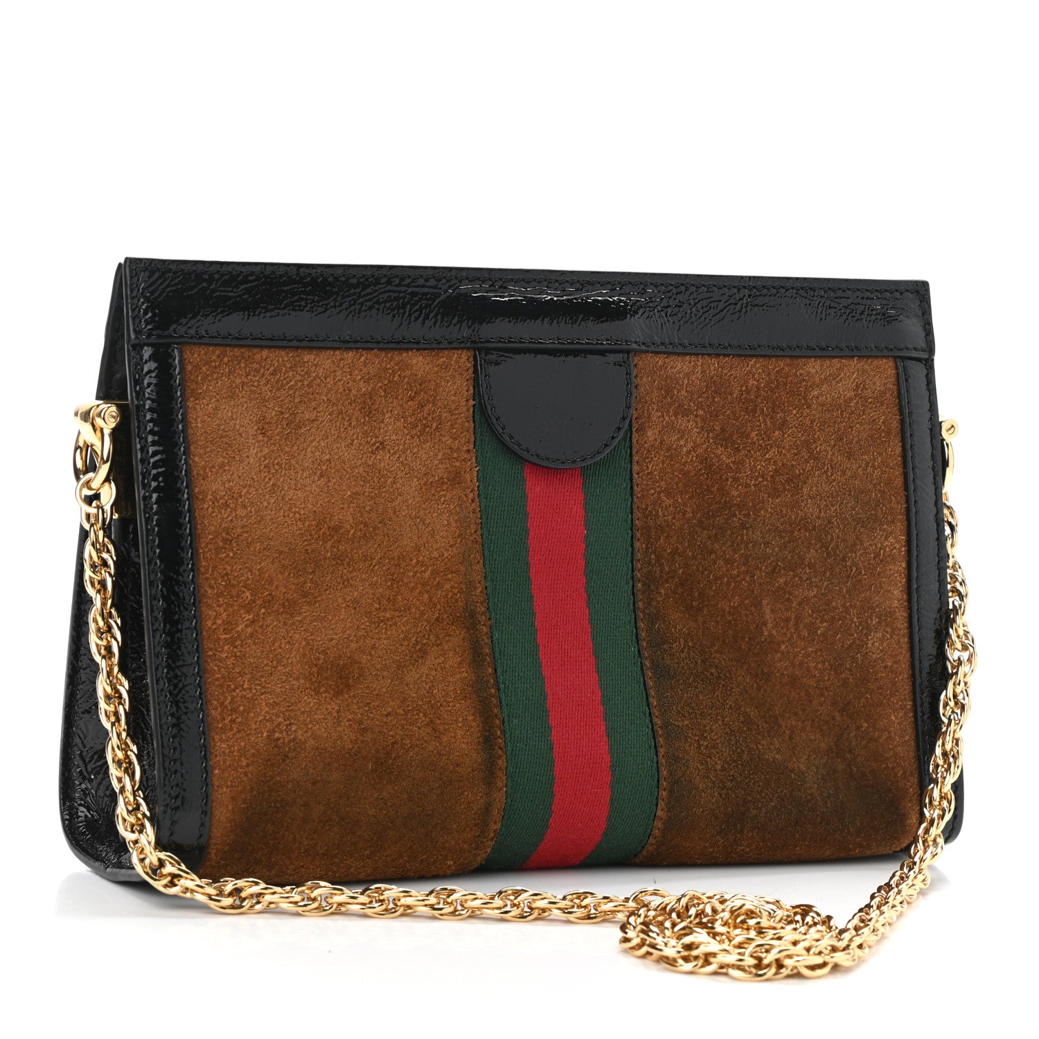 Gucci Suede Patent Web Small Ophidia Chain Shoulder Bag Nocciola Black 3 of 17