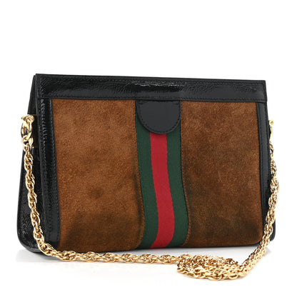 Gucci Suede Patent Web Small Ophidia Chain Shoulder Bag Nocciola Black 3 of 17