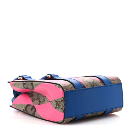 Gucci GG Supreme Monogram Textured Dollar Calfskin Rhombus Mini Tote Bag Beige Ebony Pink Blue 4 of 11