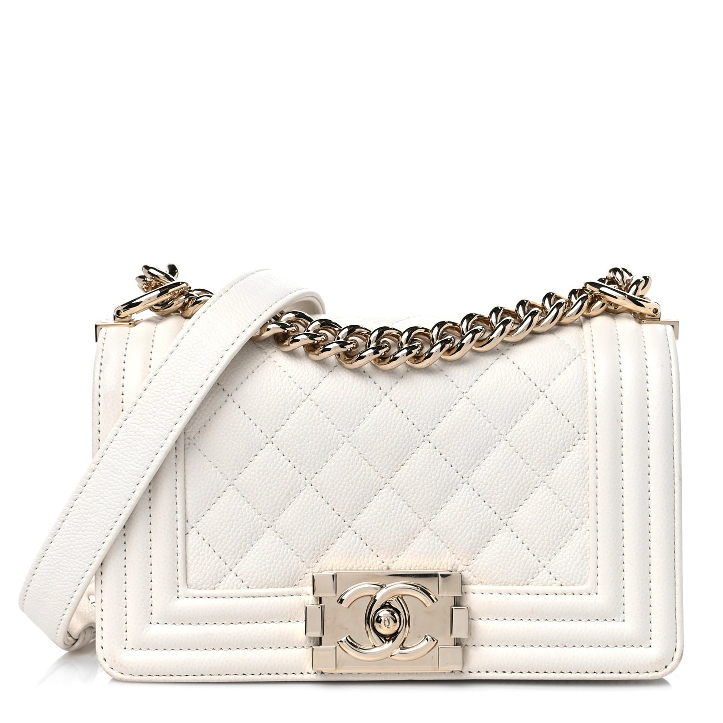 Caviar Quilted Small Boy Flap White