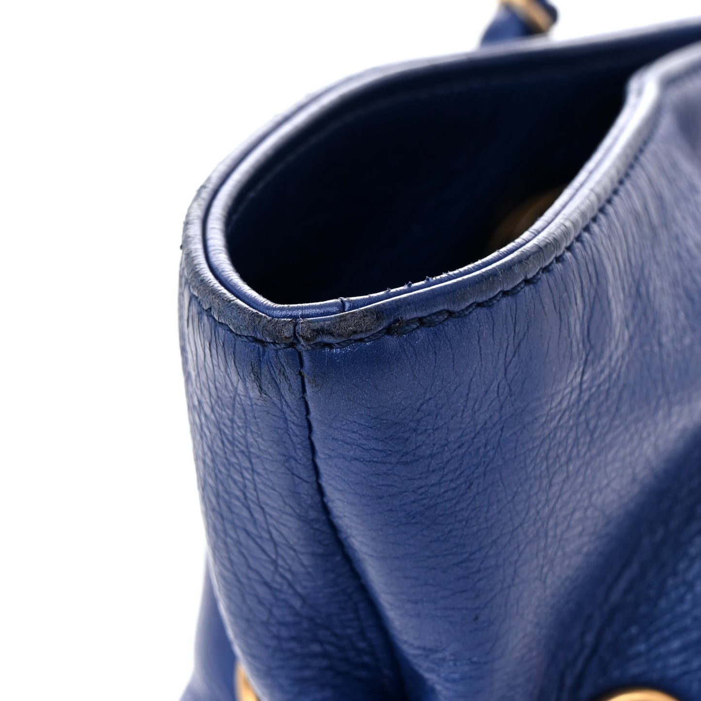 Calfskin Front Zip CC Drawstring Chain Drawstring Tote Blue