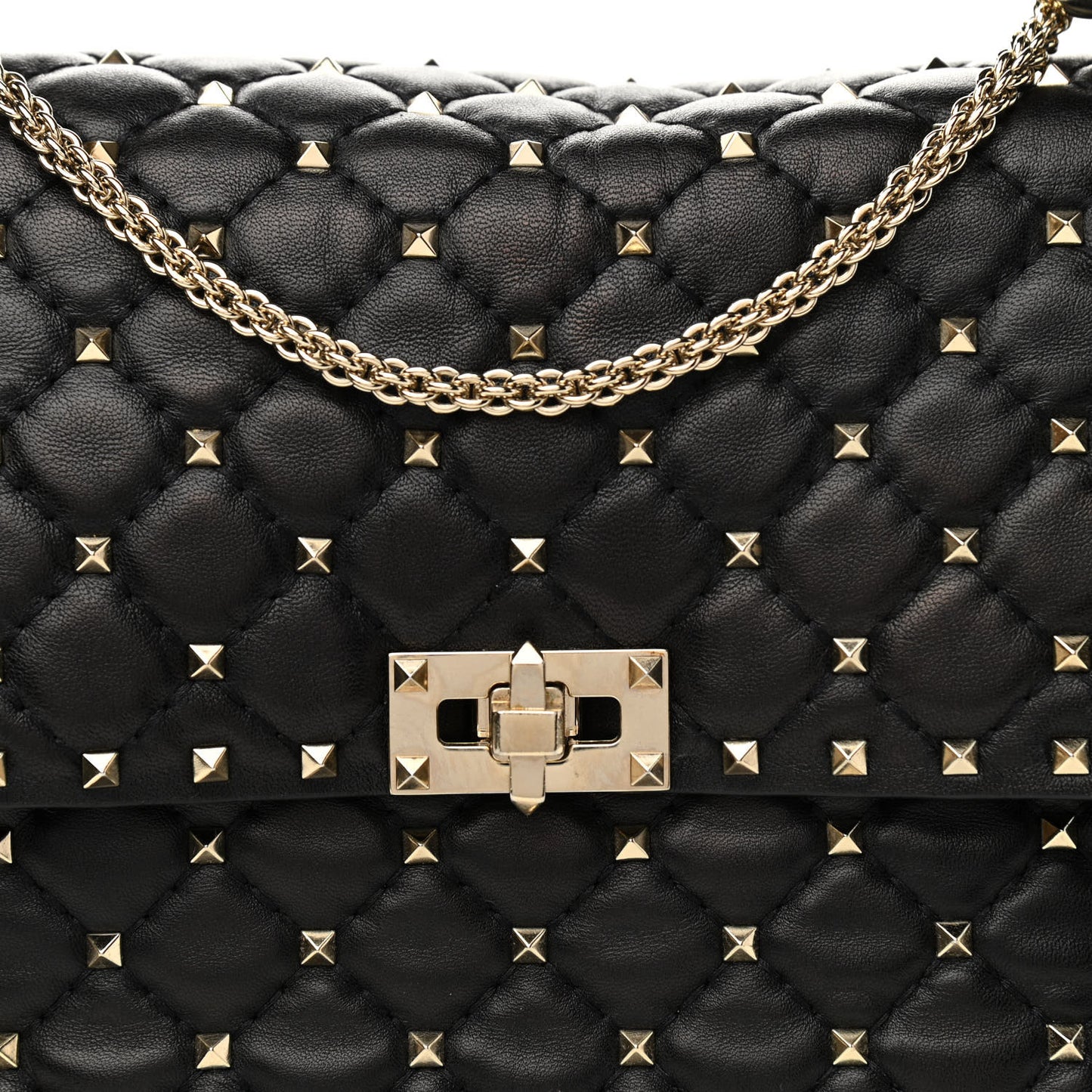 Lambskin Large Rockstud Spike Shoulder Bag Black
