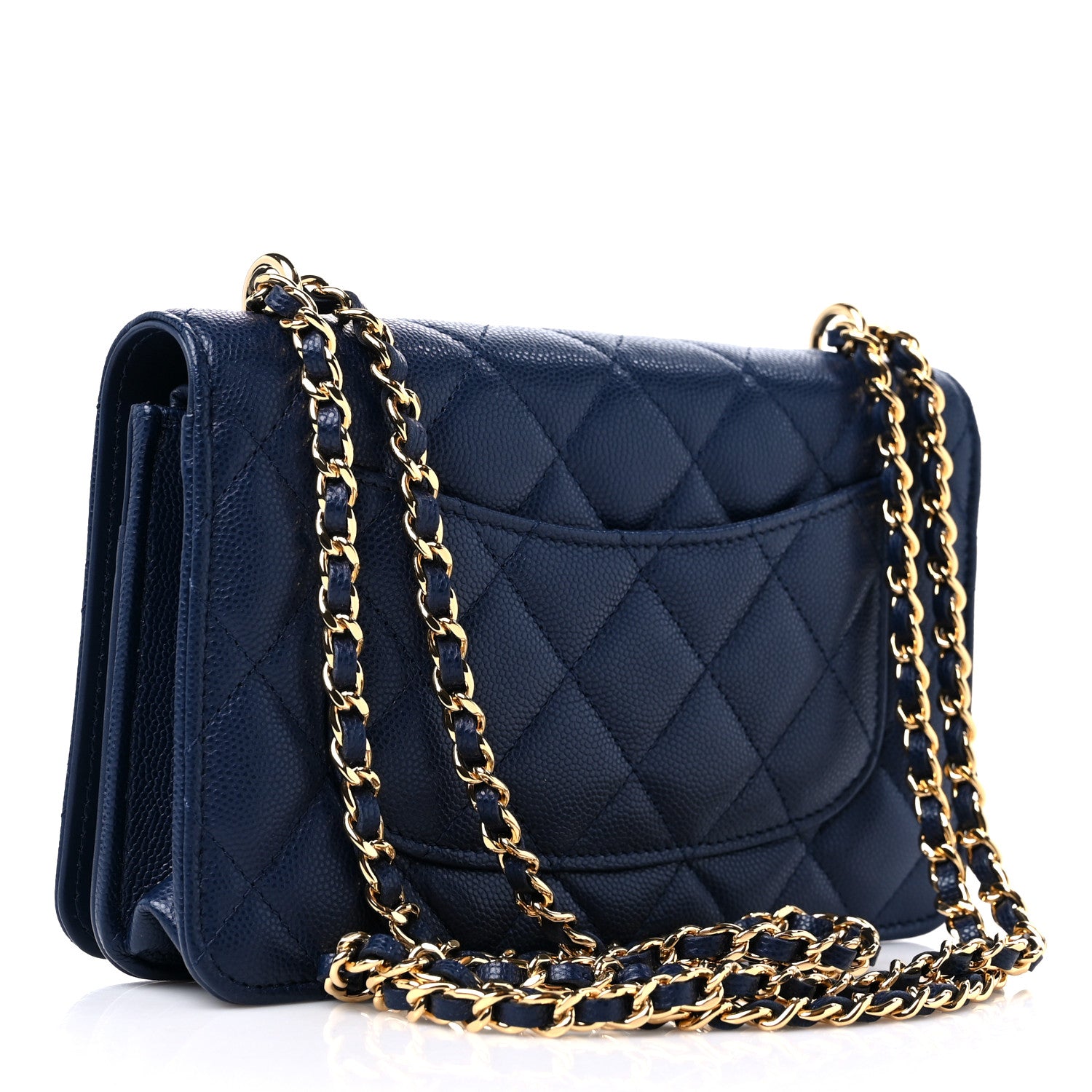 Chanel Caviar Quilted Pocket Clutch With Chain WOC Navy Blue 3 of 13