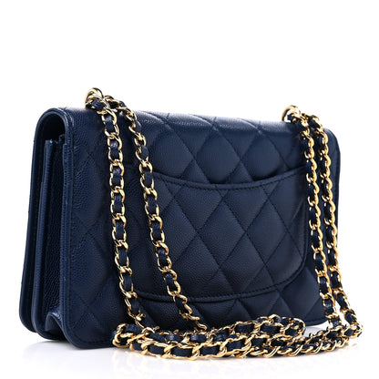 Chanel Caviar Quilted Pocket Clutch With Chain WOC Navy Blue 3 of 13