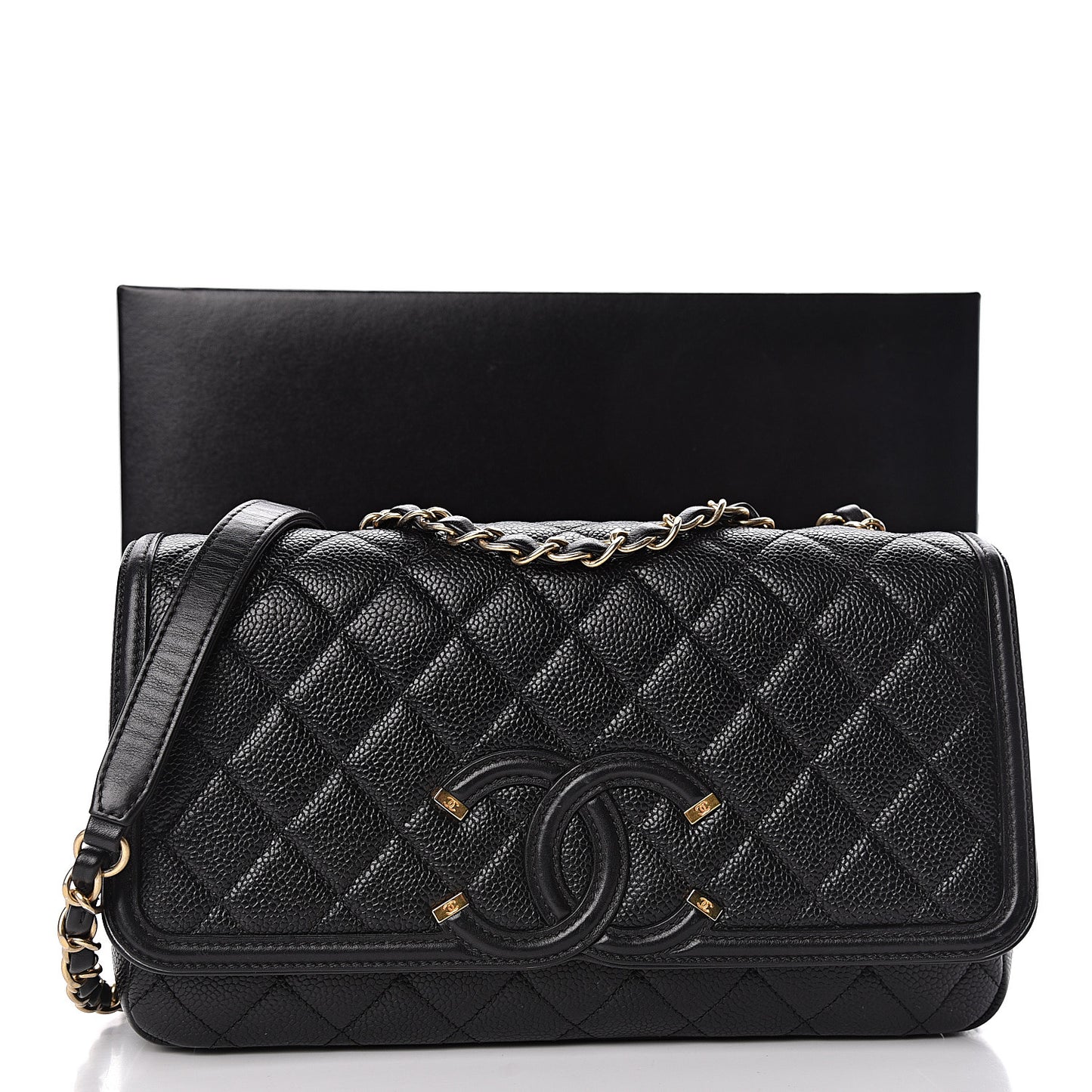 Caviar Quilted Medium CC Filigree Flap Black