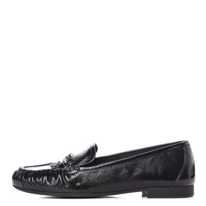 Chanel Crackled Patent Calfskin CC Mocassin Loafers 40 Black 1 of 9