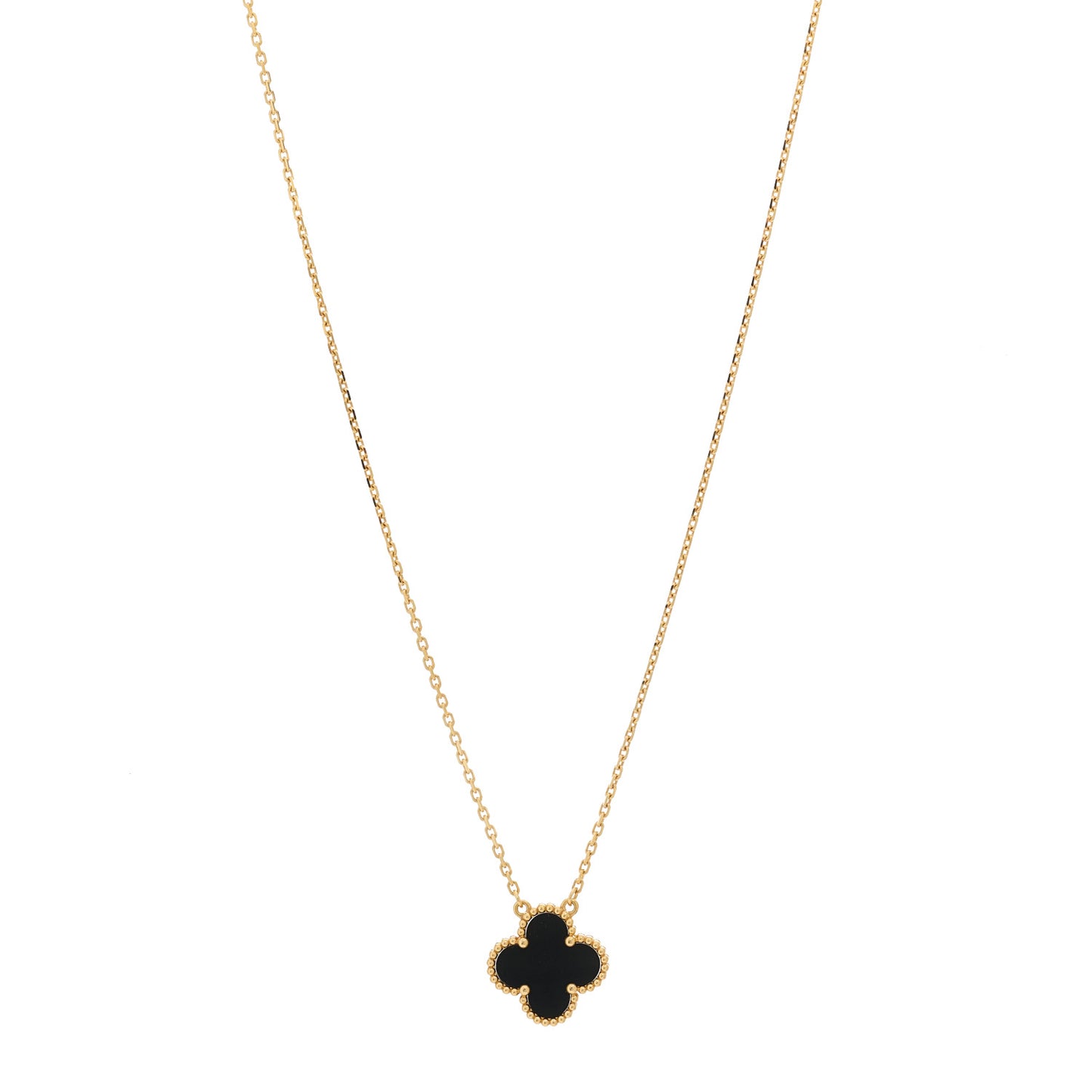 18K Yellow Gold Black Onyx Vintage Alhambra Pendant Necklace