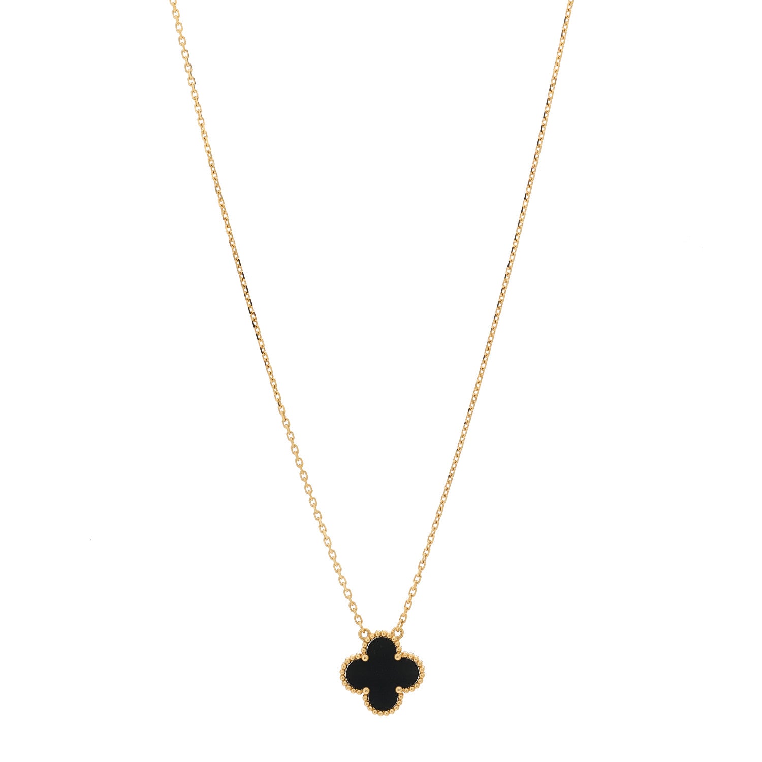 Van Cleef & Arpels 18K Yellow Gold Black Onyx Vintage Alhambra Pendant Necklace 1 of 5