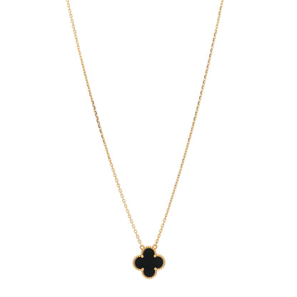Van Cleef & Arpels 18K Yellow Gold Black Onyx Vintage Alhambra Pendant Necklace 1 of 5