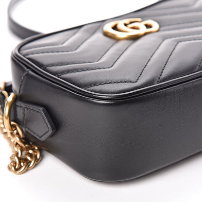 Gucci Calfskin Matelasse Mini GG Marmont Chain Shoulder Bag Black 10 of 12