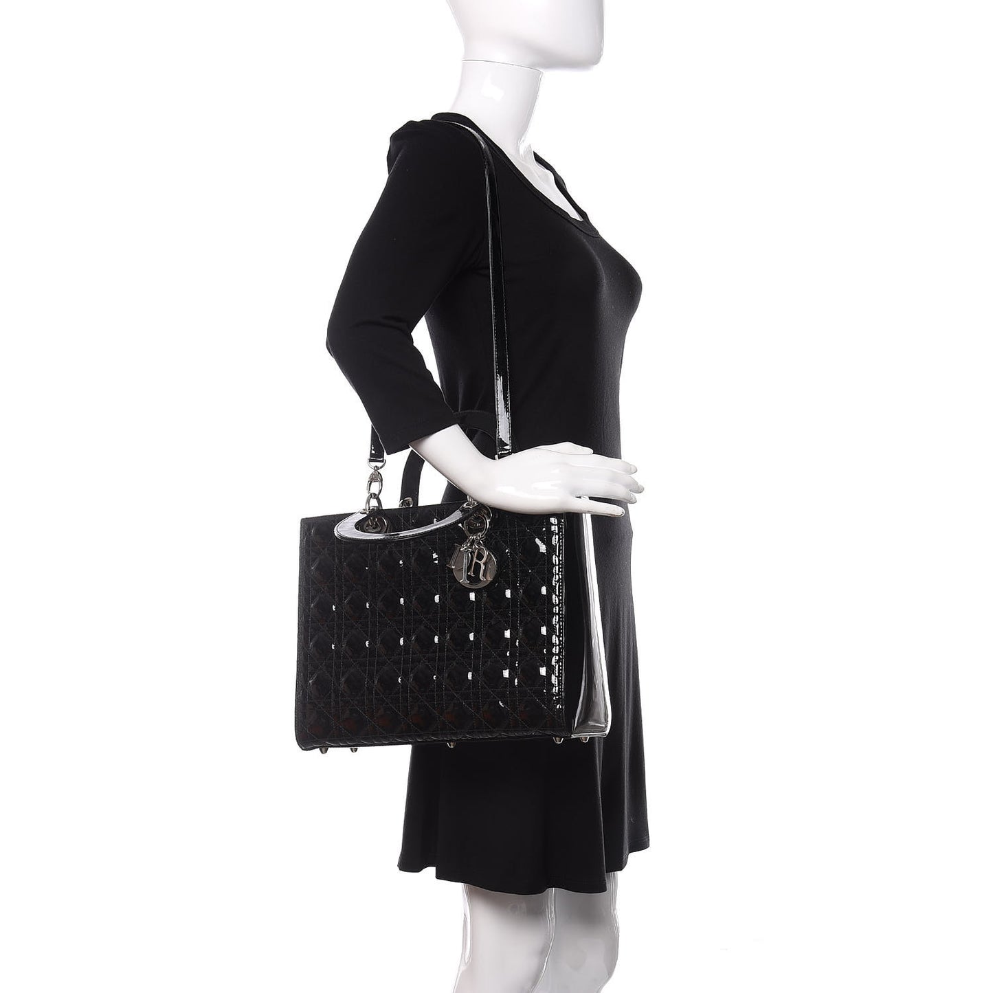Patent Cannage Large Lady Dior Black