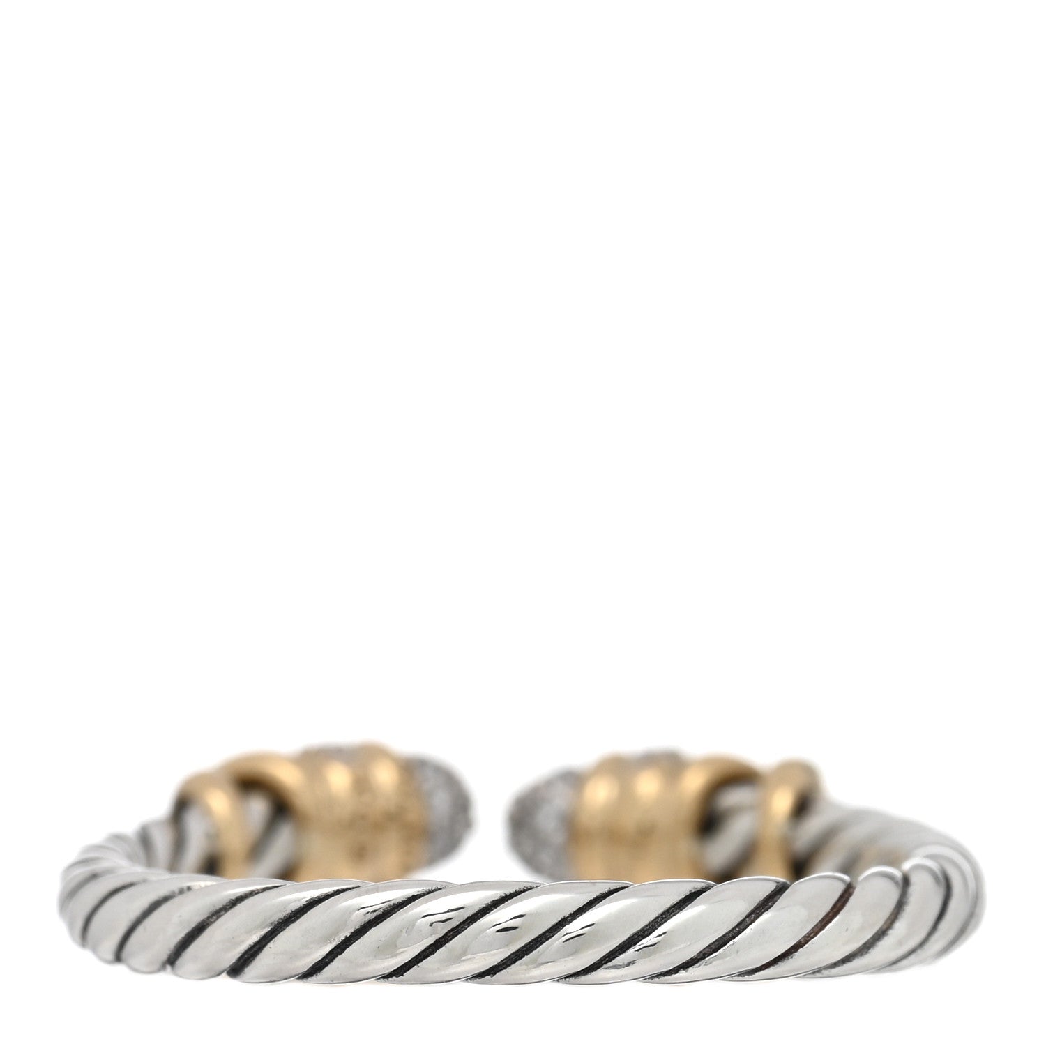 David Yurman Sterling Silver 18K Yellow Gold Diamond Petite Helena Open Ring 54 7 3 of 4