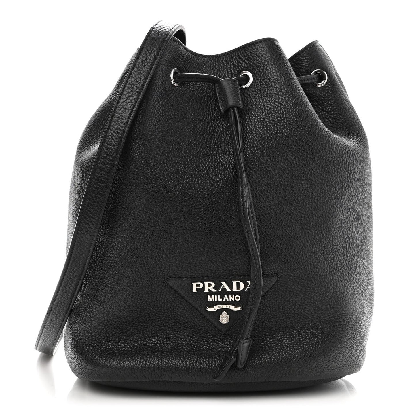 Vitello Daino Drawstring Bucket Black