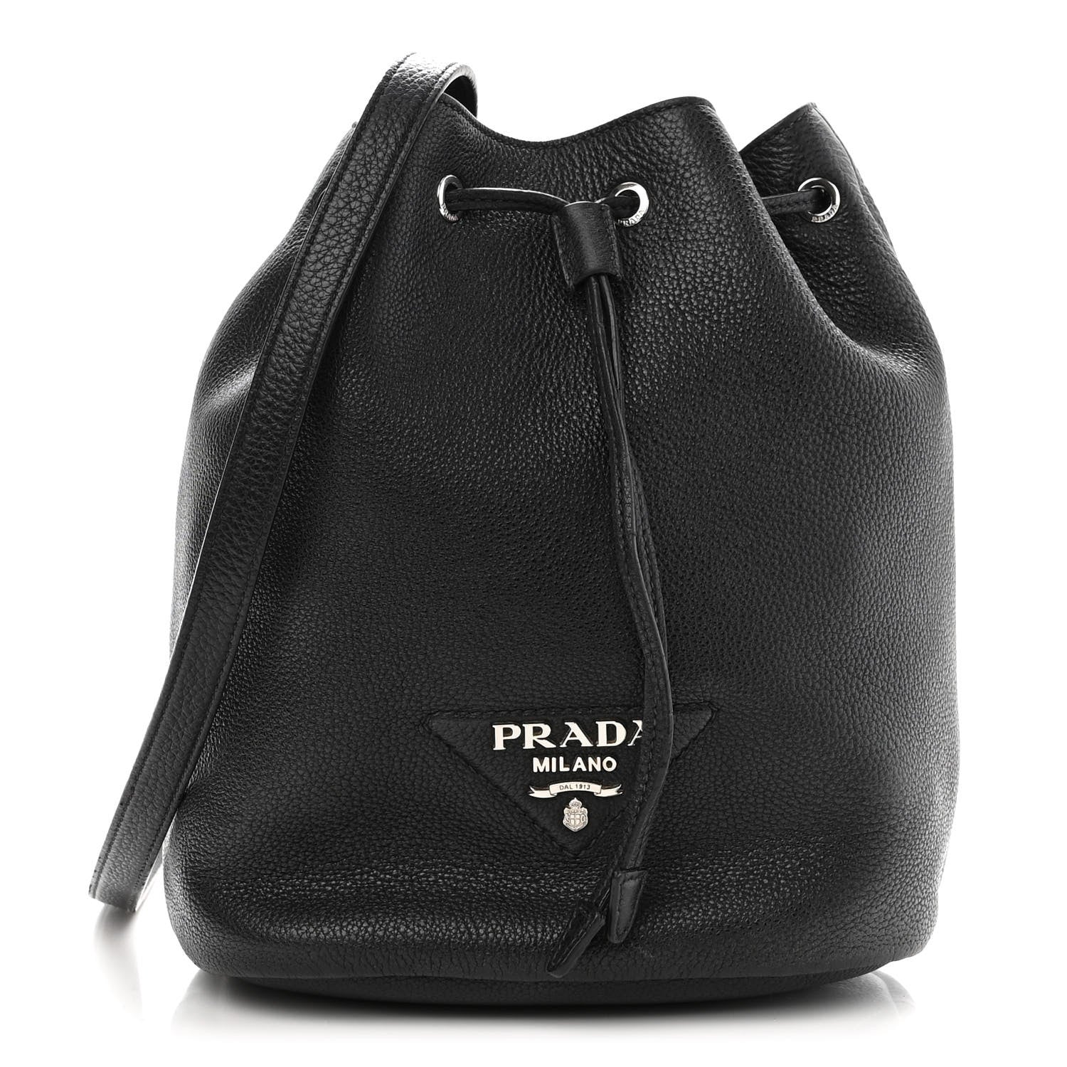 Prada Vitello Daino Drawstring Bucket Black 1 of 10