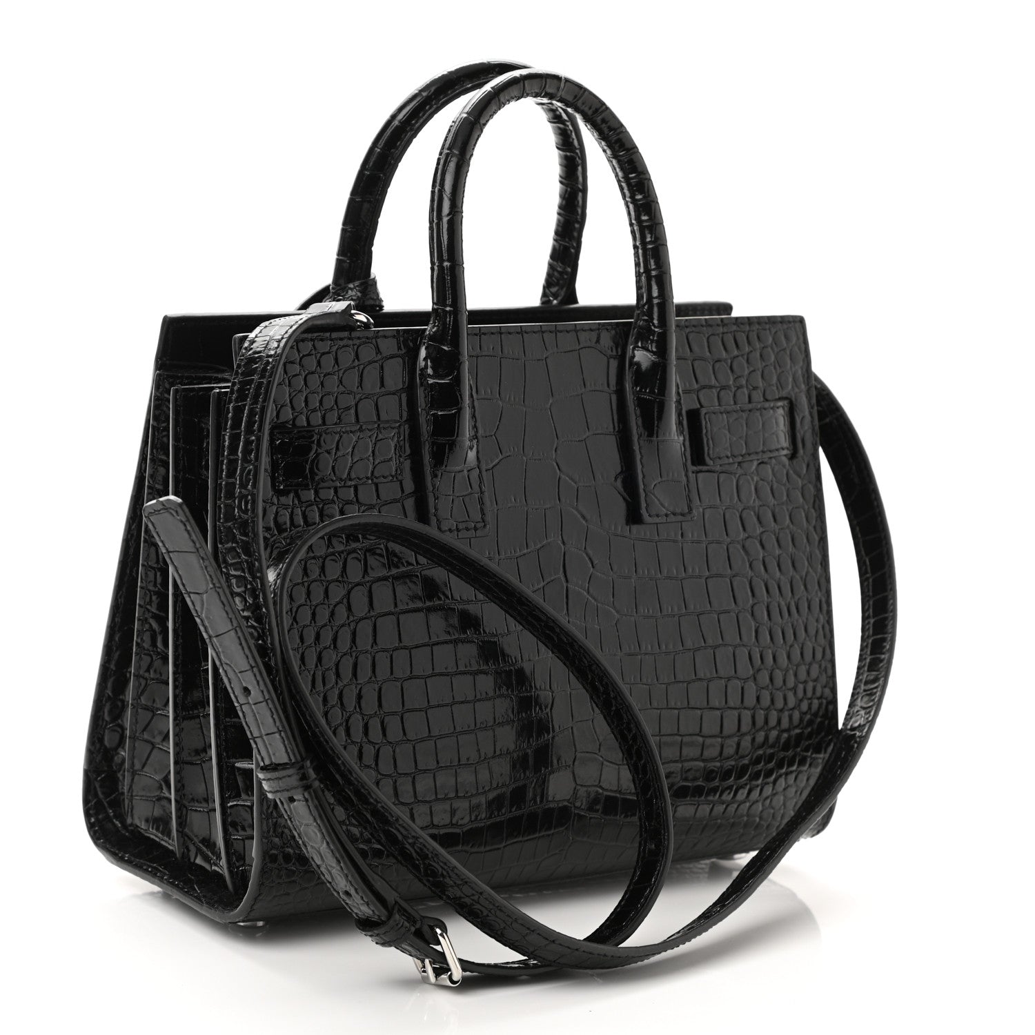 Saint Laurent Calfskin Crocodile Embossed Nano Sac De Jour Black 3 of 9