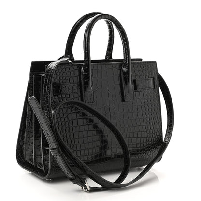 Saint Laurent Calfskin Crocodile Embossed Nano Sac De Jour Black 3 of 9