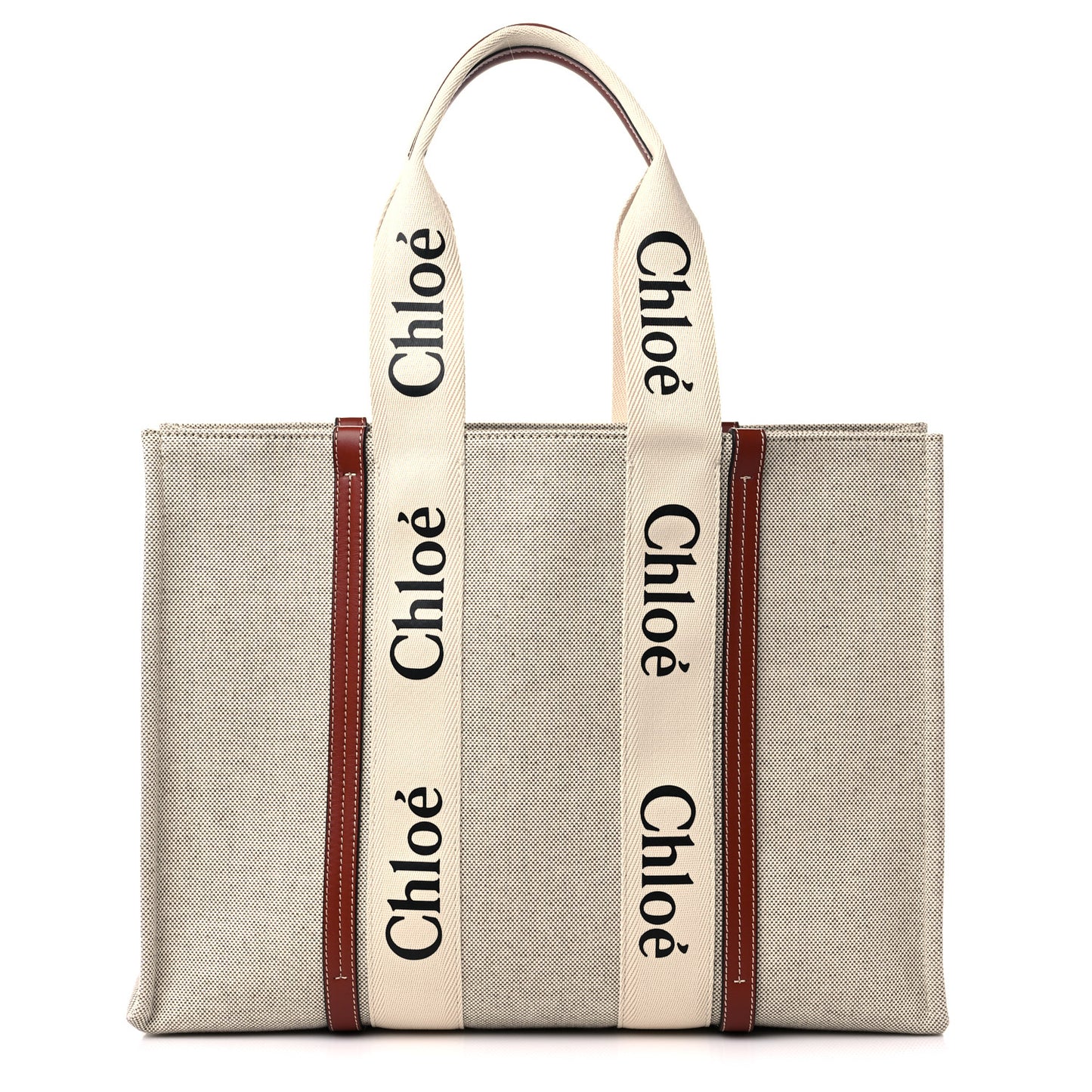 Cotton Calfskin Medium Woody Ribbon Tote White Brown
