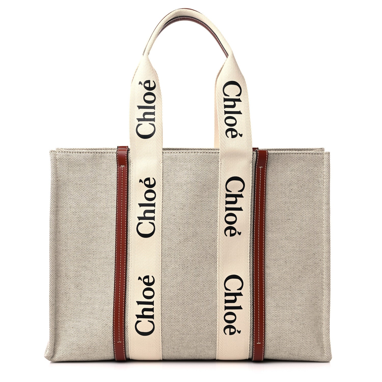 Chloe Cotton Calfskin Medium Woody Ribbon Tote White Brown 1 of 9