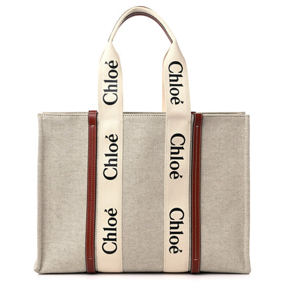 Chloe Cotton Calfskin Medium Woody Ribbon Tote White Brown 1 of 9