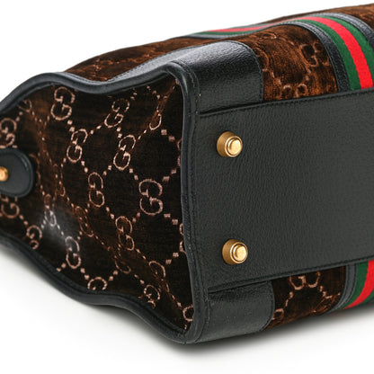 Gucci Velvet GG Monogram Textured Calfskin Web Medium Duffle Bag Brown Black 11 of 19