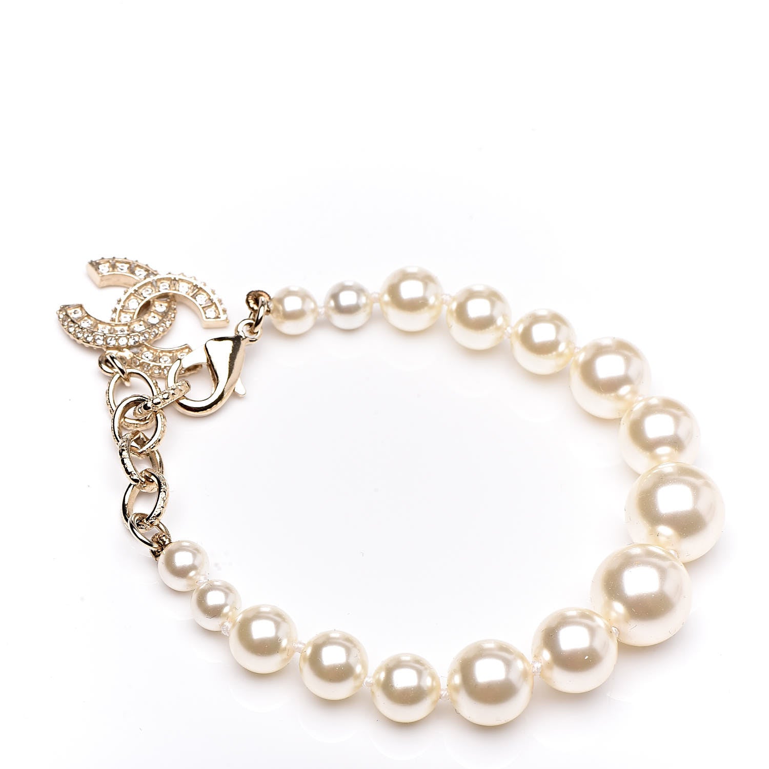 Chanel Pearl Crystal CC Bracelet Gold 3 of 5