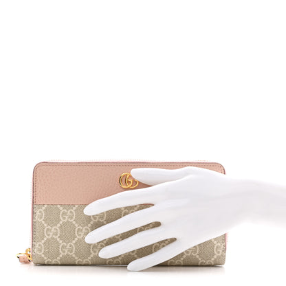 Gucci Dollar Calfskin GG Supreme Monogram GG Marmont Zip Around Wallet Light Pink Beige White 2 of 9