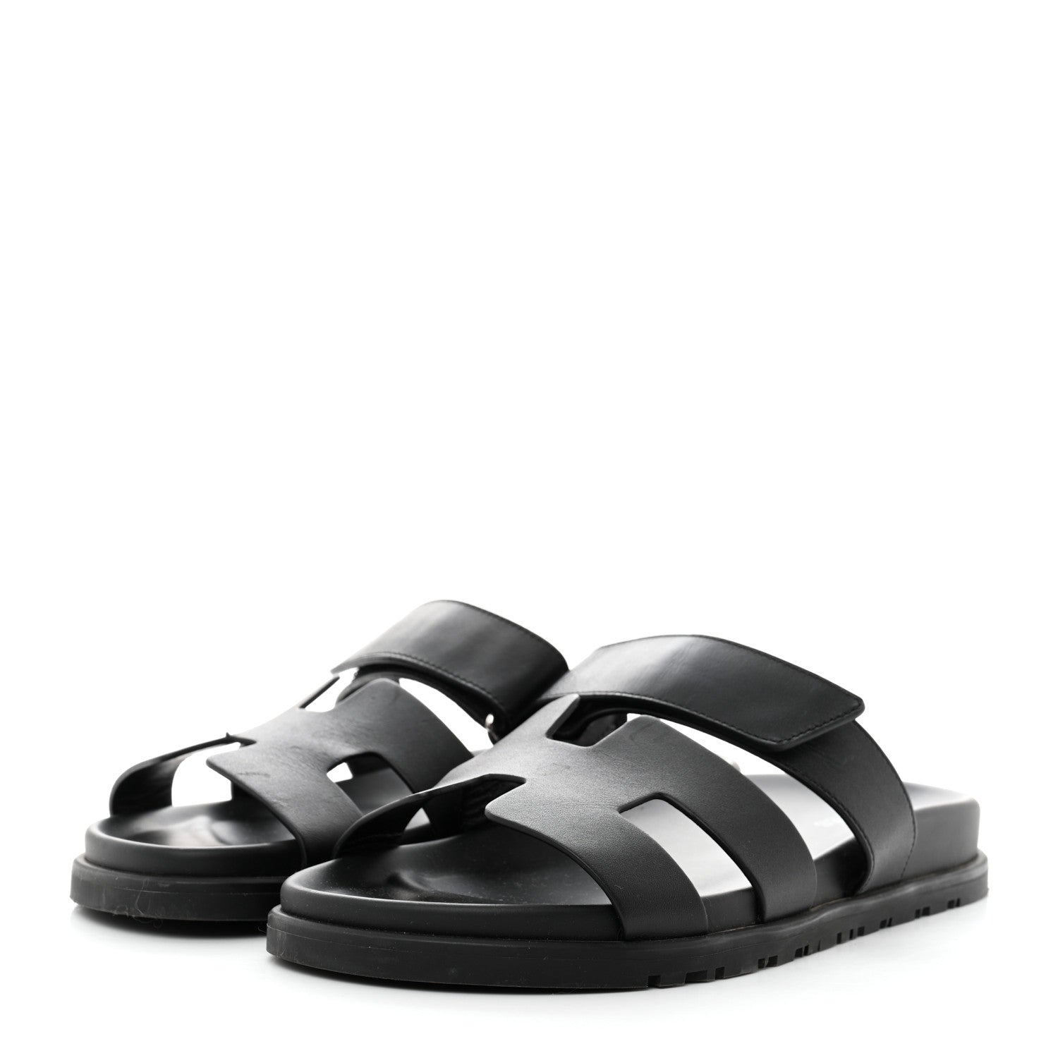 Hermes Calfskin Womens Chypre Sandals 38.5 Black 3 of 9