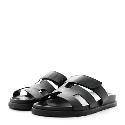 Hermes Calfskin Womens Chypre Sandals 38.5 Black 3 of 9