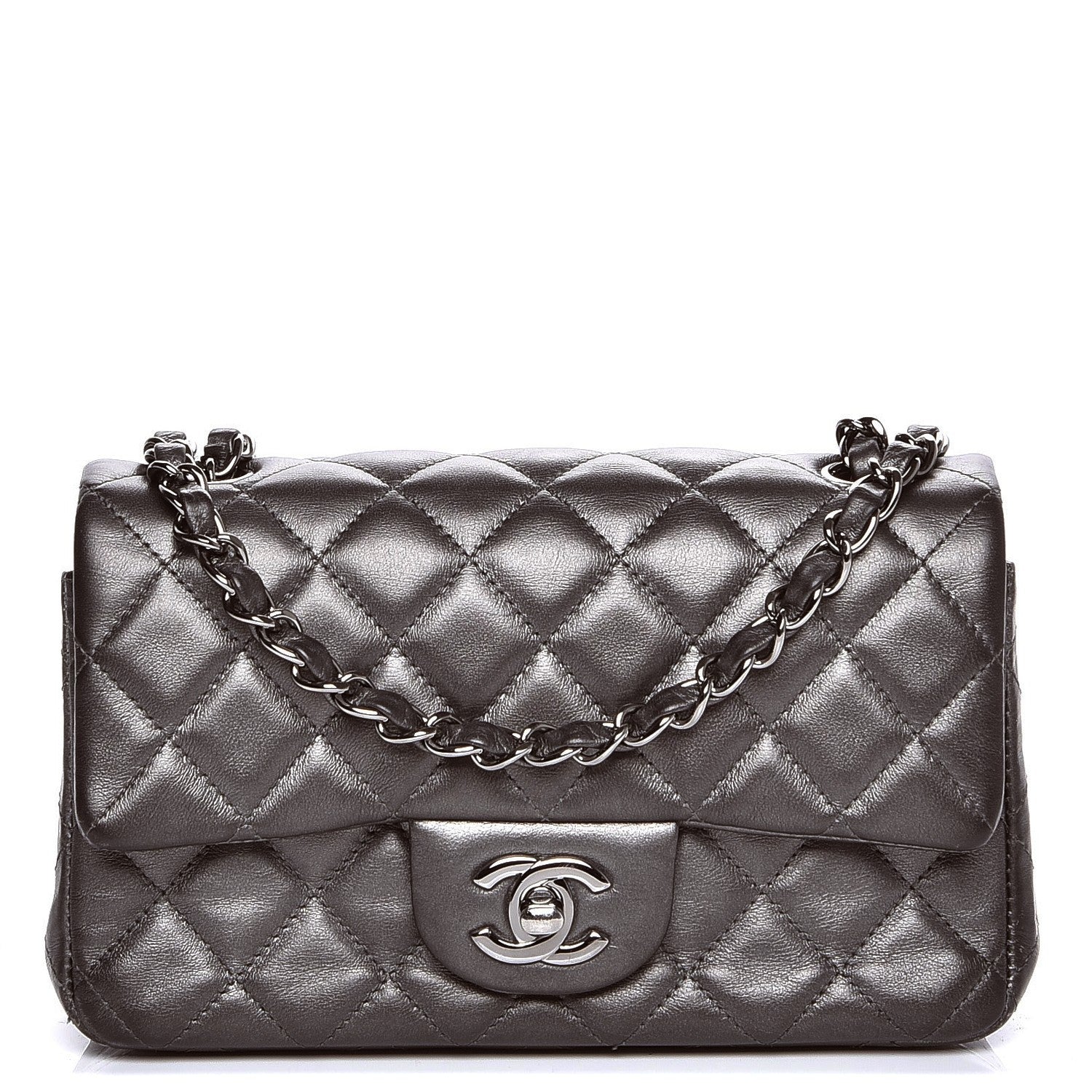 Chanel Metallic Calfskin Quilted Mini Rectangular Flap Dark Grey 1 of 7