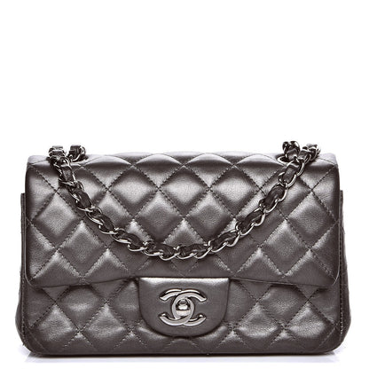 Chanel Metallic Calfskin Quilted Mini Rectangular Flap Dark Grey 1 of 7