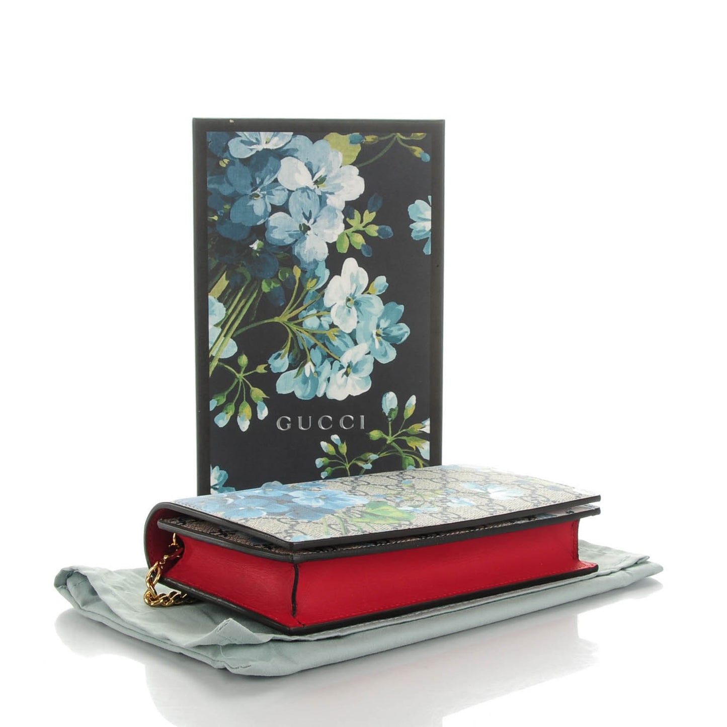 GG Supreme Monogram Blooms Chain Wallet Blue