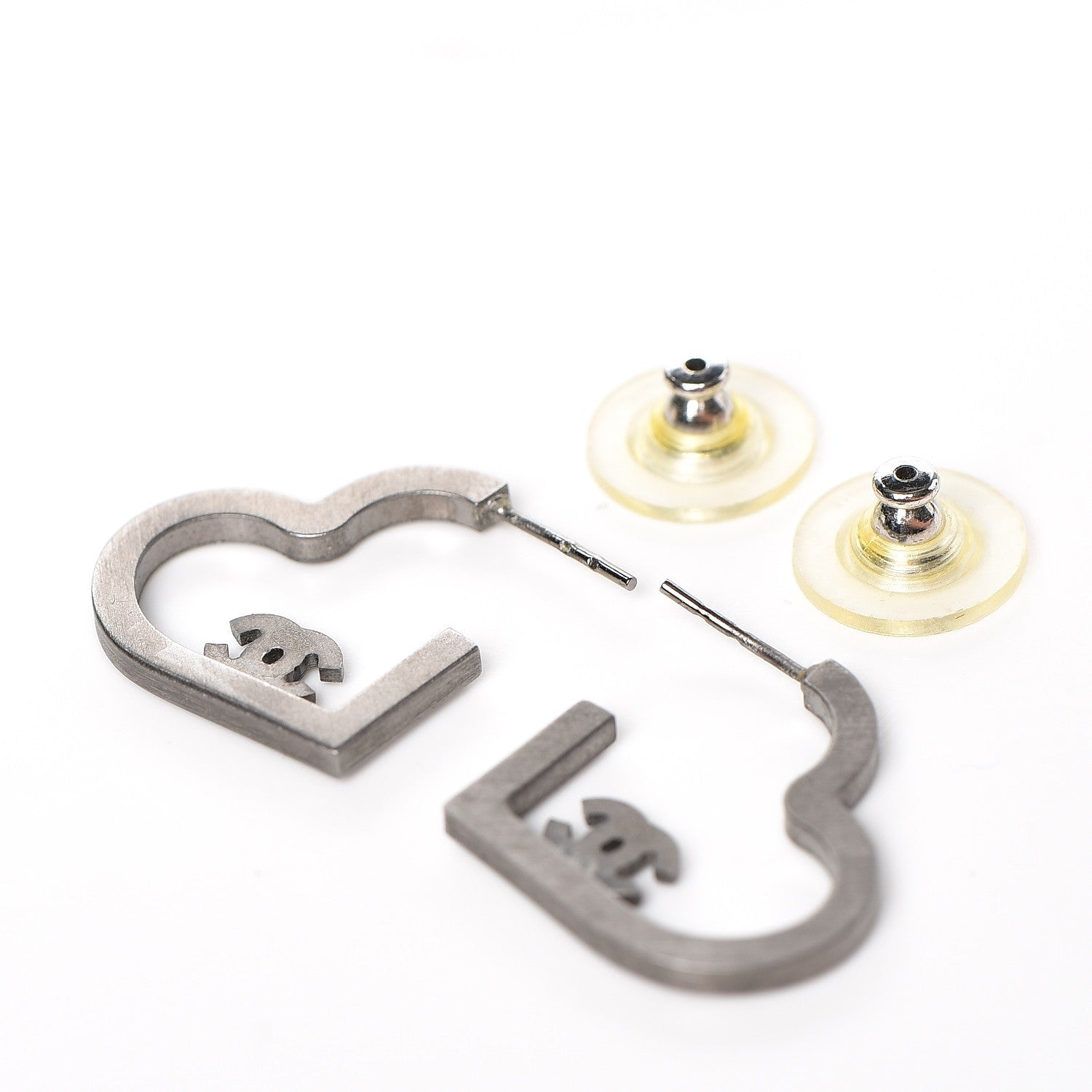 Chanel Ruthenium Crystal CC Heart Hoop Earrings Black 3 of 3