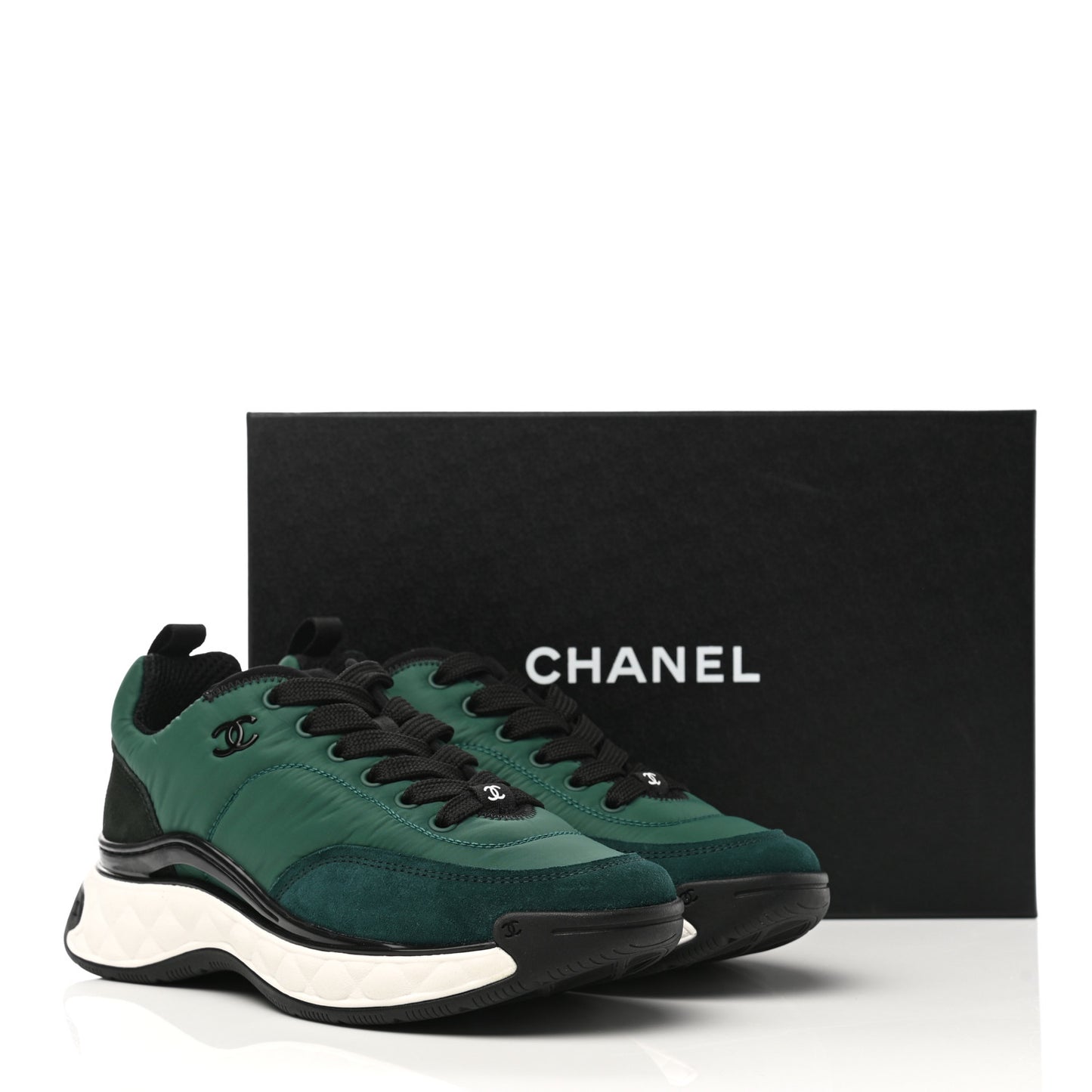 Nylon Suede Calfskin Womens Logo Sneakers 36.5 Green