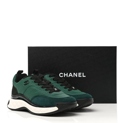 Chanel Nylon Suede Calfskin Womens Logo Sneakers 36.5 Green 9 of 9