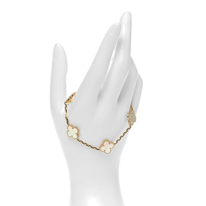 Van Cleef & Arpels 18K Yellow Gold Mother of Pearl 5 Motifs Vintage Alhambra Bracelet 2 of 6