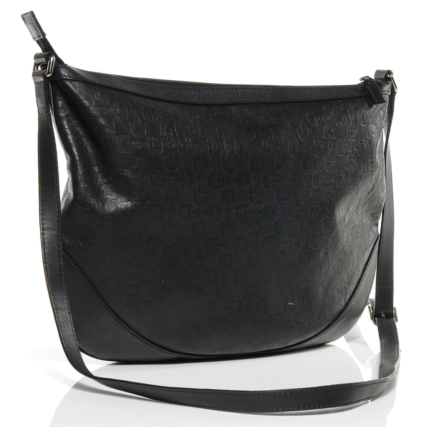 Calfskin Horsebit Embossed Large Half Moon Hobo Black