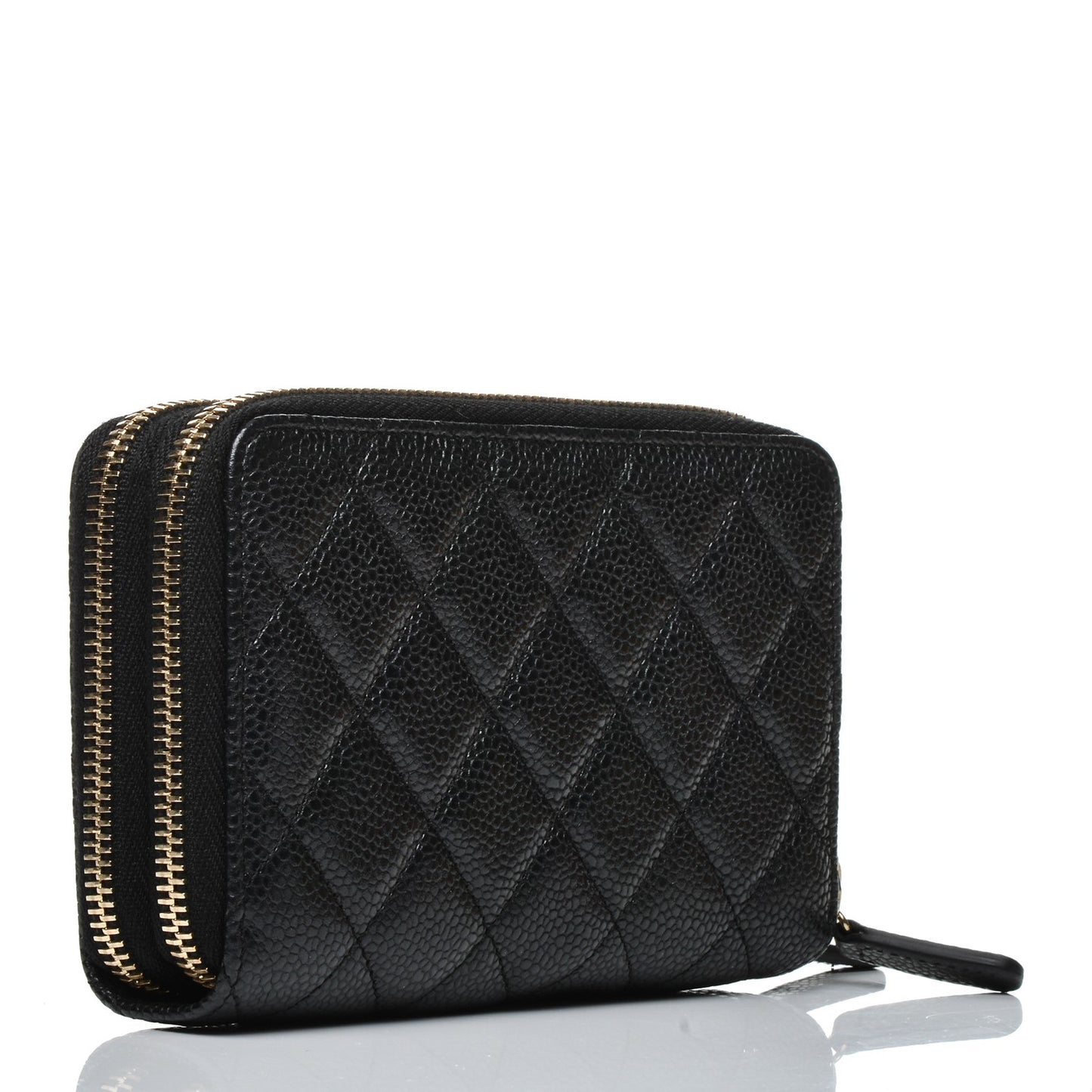 Caviar Quilted Large Gusset Double Zip Around Wallet Black