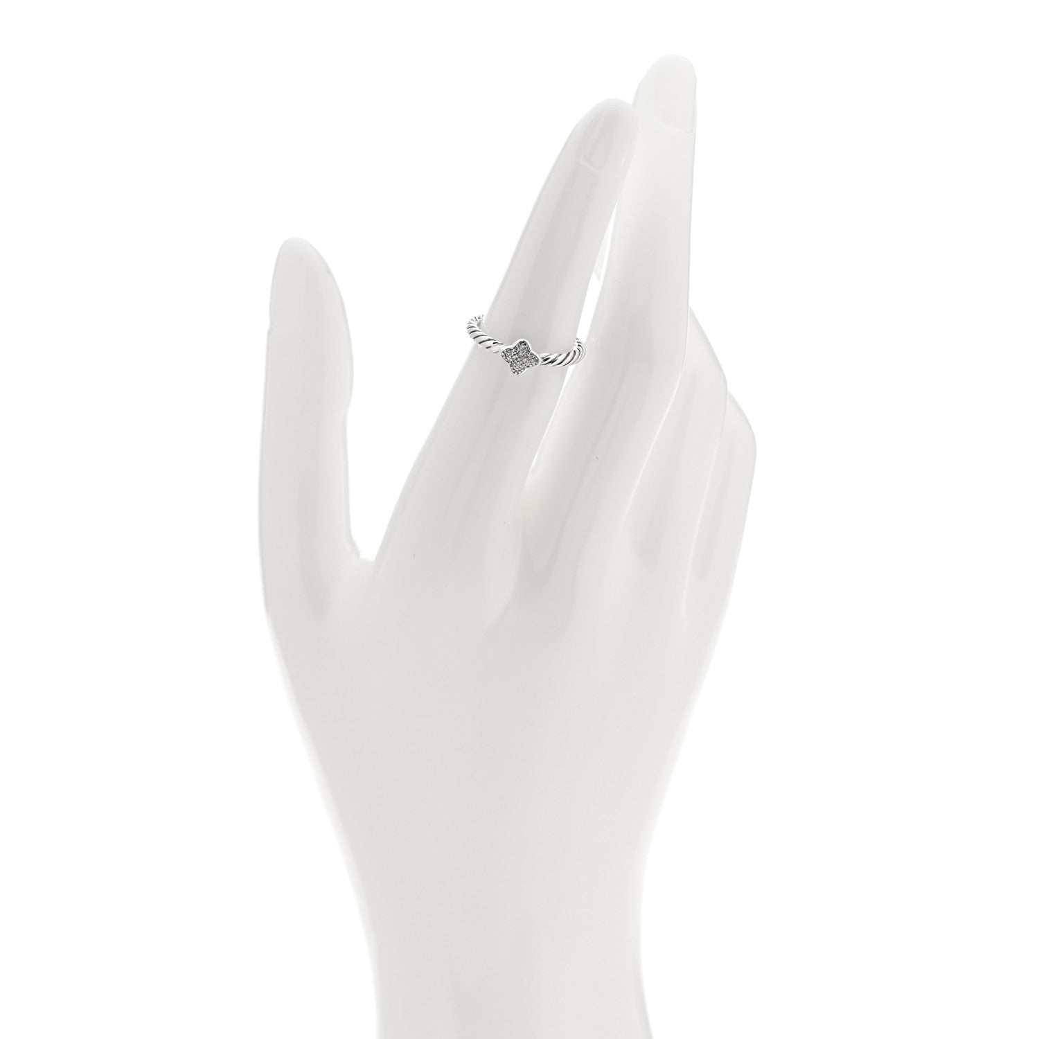 David Yurman Sterling Silver Diamond Quatrefoil Ring 50 5.25 2 of 5