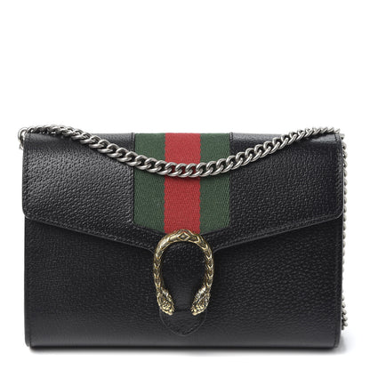 Gucci Calfskin Web Mini Dionysus Chain Wallet Black 1 of 9