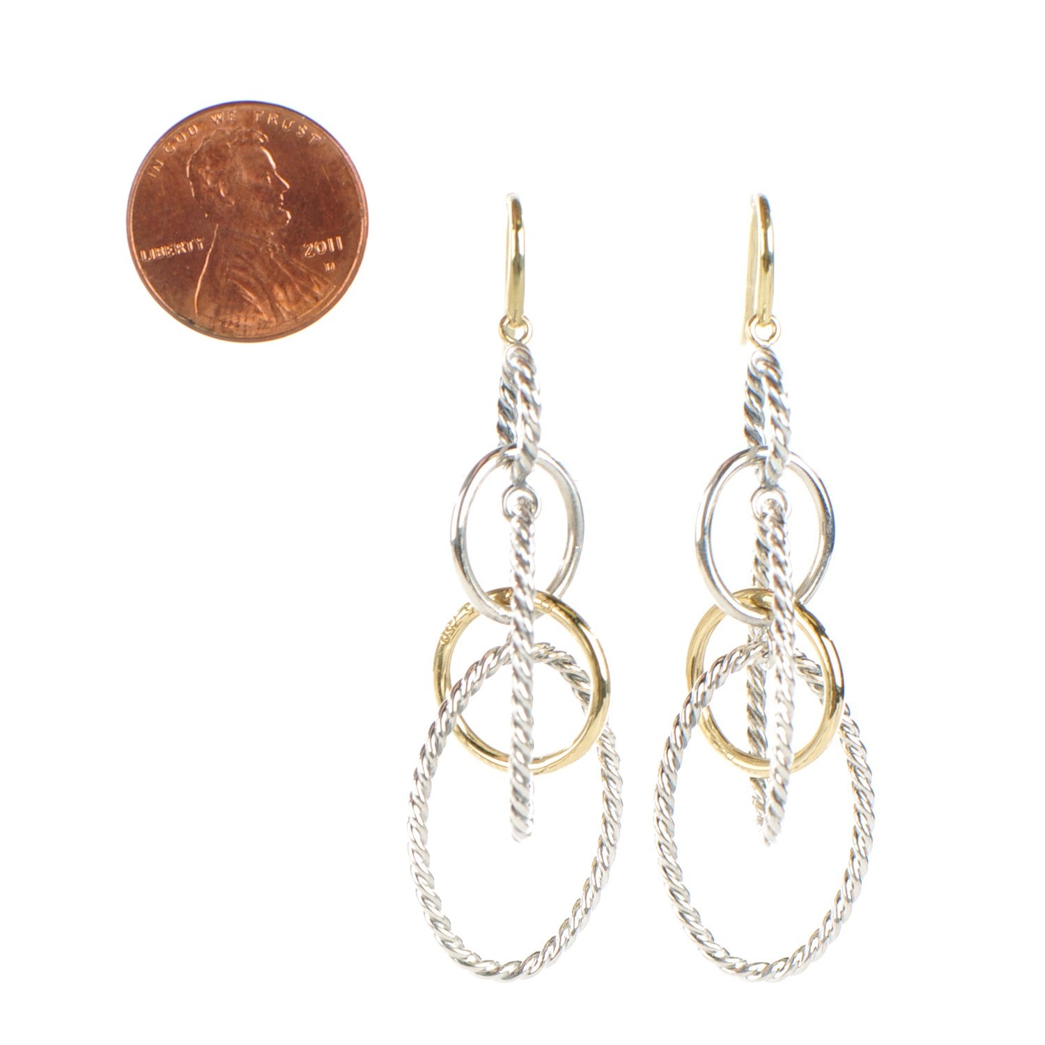 David Yurman Sterling Silver 18K Yellow Gold Mobile Oval Drop Earrings 2 of 3