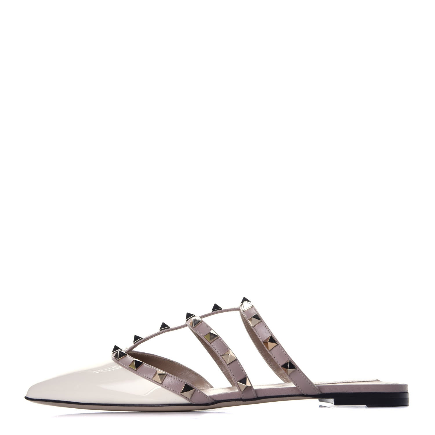 Valentino Garavani Patent Rockstud Flat Cage Mules 38 Ivory Poudre 1 of 8