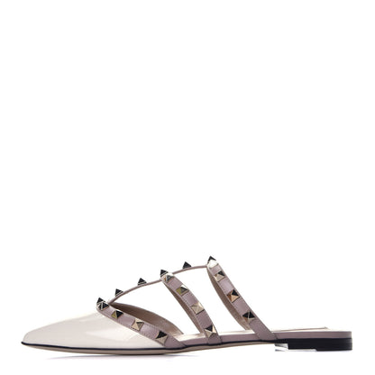 Valentino Garavani Patent Rockstud Flat Cage Mules 38 Ivory Poudre 1 of 8