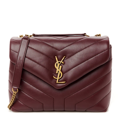 Saint Laurent Calfskin Y Quilted Monogram Small Loulou Chain Satchel Dark Legion Red 1 of 11