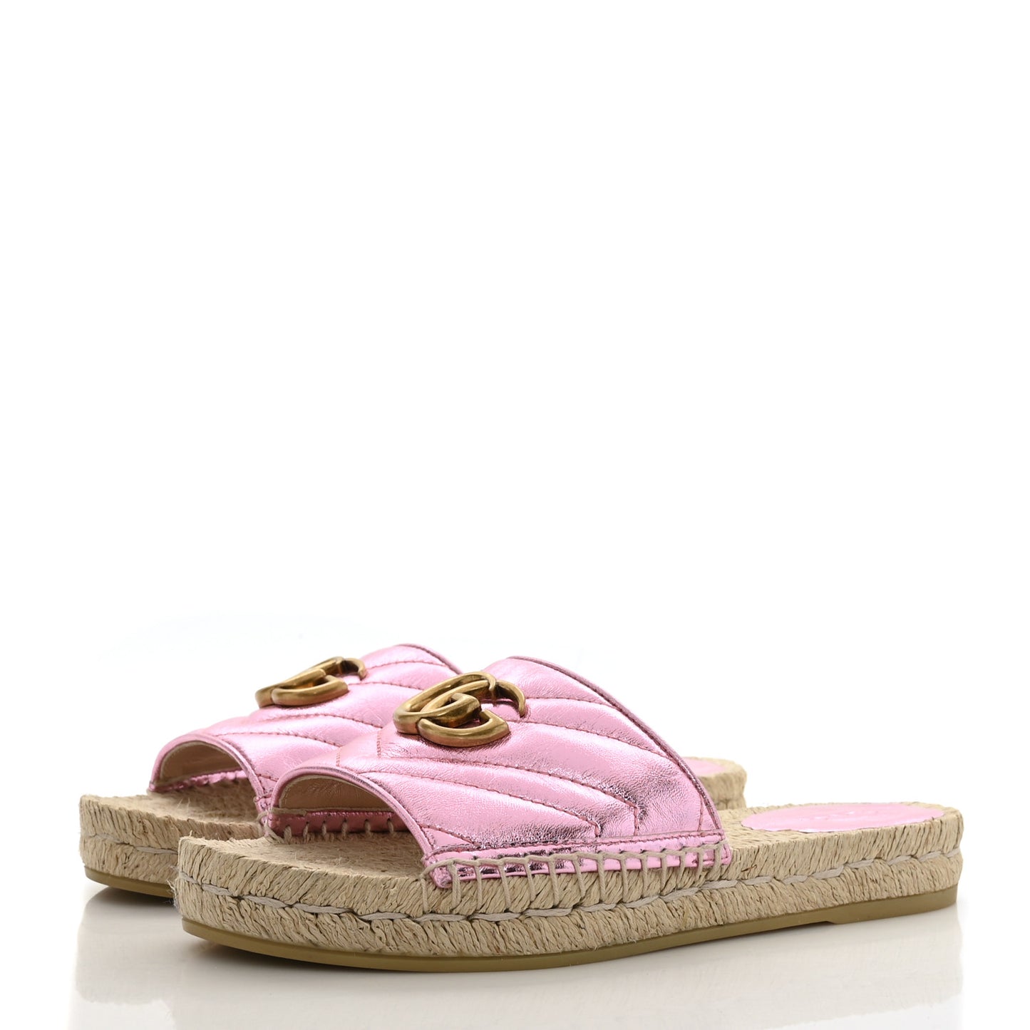 Metallic Nappa Matelasse GG Marmont Espadrille Slide Sandals 36.5 Rosa