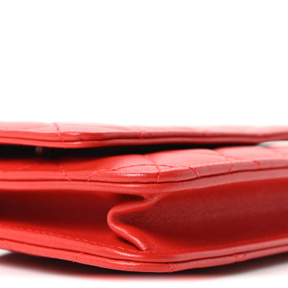 Chanel Lambskin Quilted Wallet On Chain WOC Red 9 of 10